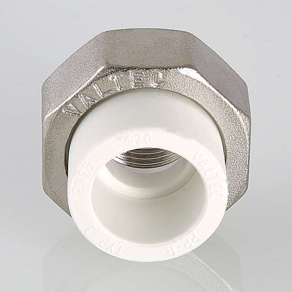 Муфта полипропиленовая резьбовая разъемная с металлической ВР 40х1"  бел. VALTEC, Диаметр трубы ППР: 40, Размер разъемная с металлической ВР: 40х1", фото , изображение 4