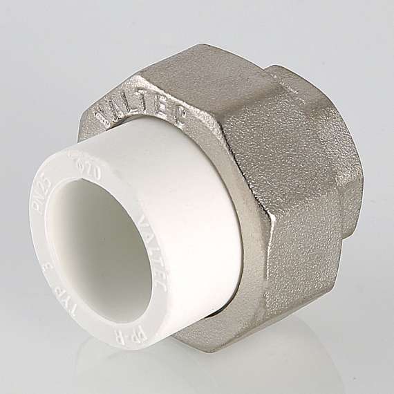 Муфта полипропиленовая резьбовая разъемная с металлической ВР 40х1"  бел. VALTEC, Диаметр трубы ППР: 40, Размер разъемная с металлической ВР: 40х1", фото , изображение 3