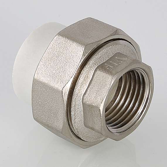 Муфта полипропиленовая резьбовая разъемная с металлической ВР 20x1/2"  бел. VALTEC, Диаметр трубы ППР: 20, Размер разъемная с металлической ВР: 20x1/2", фото , изображение 2