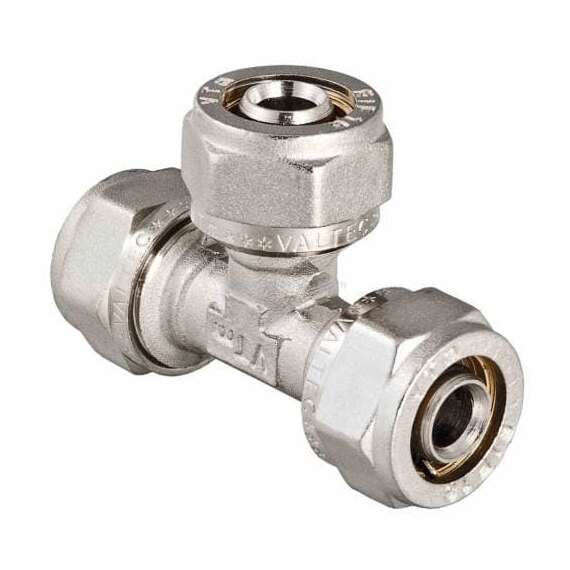 Тройник МП обжимной 20x20x16 VALTEC, Диаметр трубы МП: 20, Размер: 20x20x16, фото 