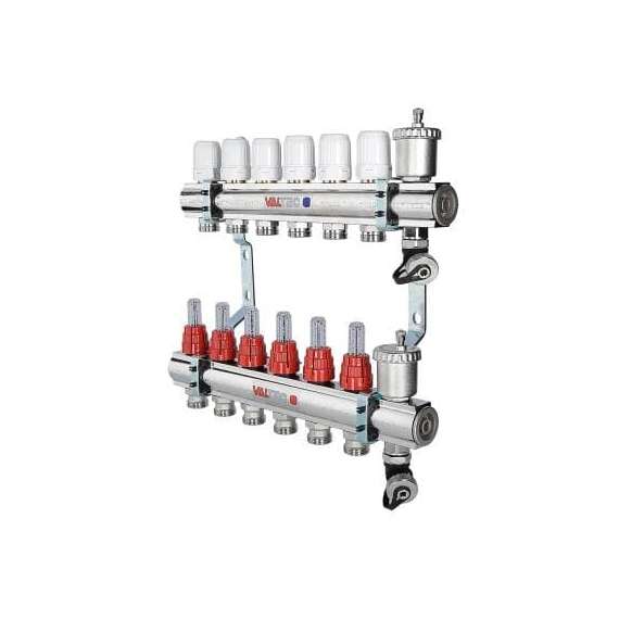 Коллекторная группа со встроенными расходомерами 1",8x3/4", "евроконус" VALTEC, Диаметр коллектора: 1", Количество выходов: 8, фото 
