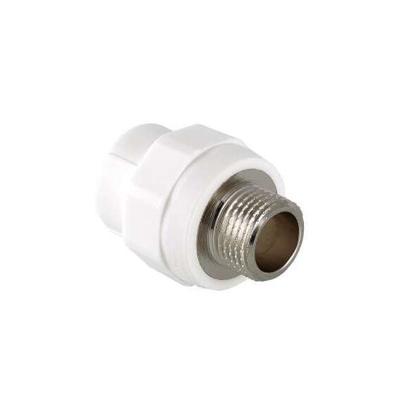 Муфта полипропиленовая резьбовая с металлической НР 25x1/2"  бел. VALTEC, Диаметр трубы ППР: 25, Размер с металлической НР: 25x1/2", фото 