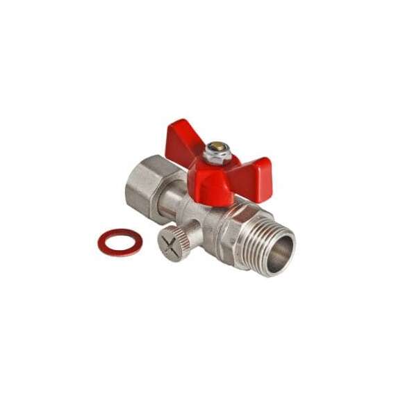 Кран шаровой VALTEC для подключения манометра с наружной резьбой 1/2"x1/4" бабочка, фото 