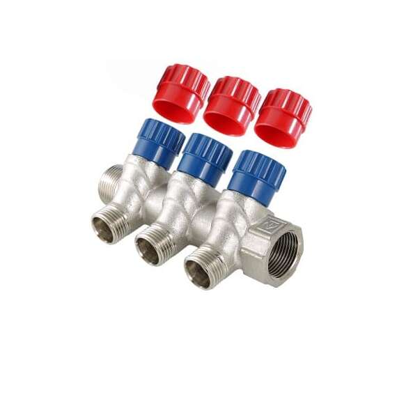 Коллектор НР с регулирующими вентелями(красный+синий) 1",3x1/2" VALTEC, фото 