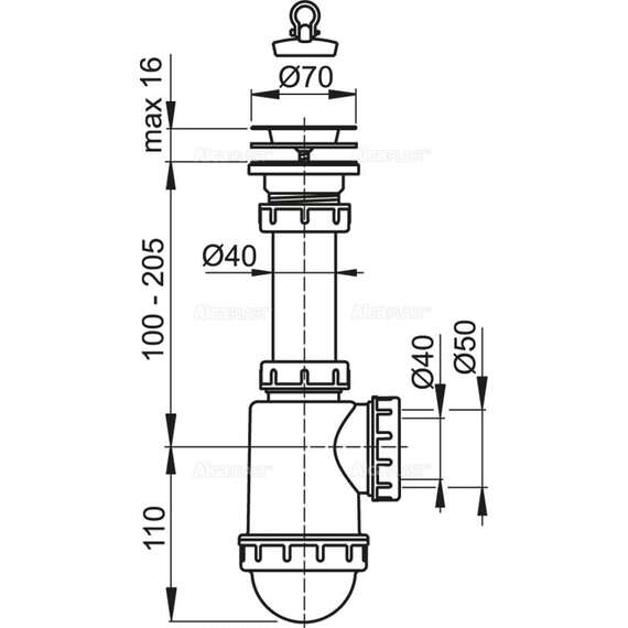 Сифон для мойки AlcaPlast A441-DN50/40, фото , изображение 2