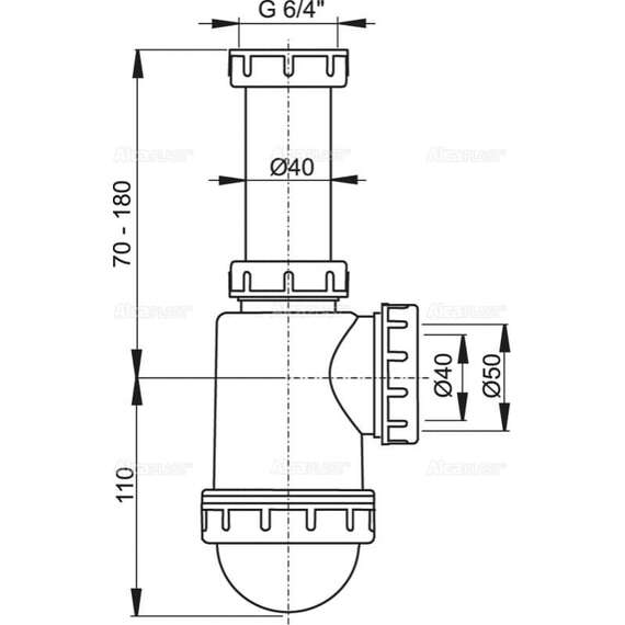Сифон для мойки AlcaPlast A443-DN50/40, фото , изображение 2