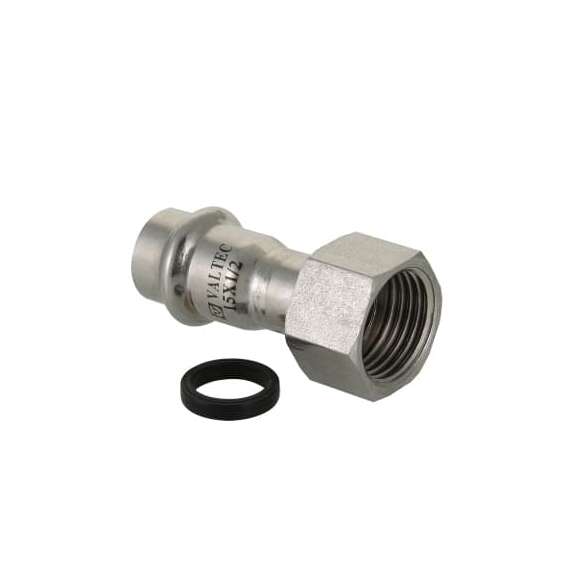 Муфта нерж сталь с накидной гайкой 18х1/2" VALTEC, Размер фитинга из нерж стали: 18х1/2", фото 