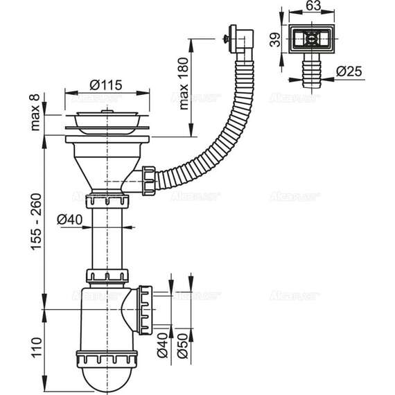 Сифон для мойки AlcaPlast A447-DN50/40, фото , изображение 2