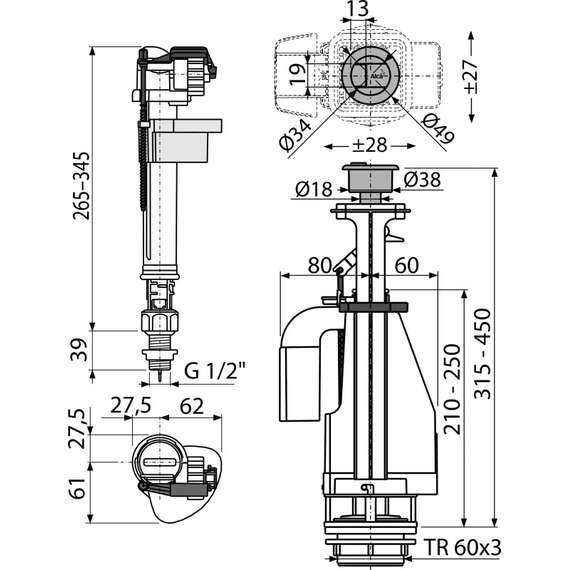 Выпускной комплект SA08ASK 1/2" CHROM нижнее подключение ALCAPLAST, фото , изображение 2