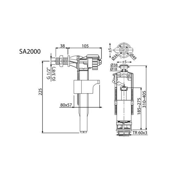 Выпускной комплект SA2000 1/2" CHROM боковое подключение ALCAPLAST, фото , изображение 2