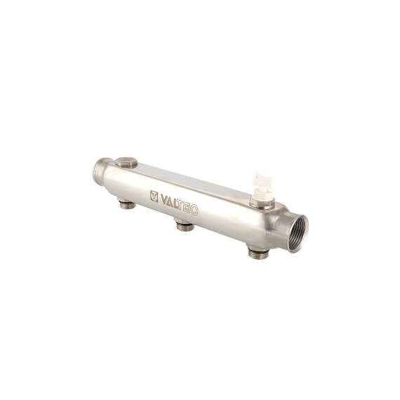 Коллектор НР из нерж. стали с МО расстоянием выходов 100 мм 1 1/2",3x3/4" VALTEC, Диаметр коллектора: 1 1/2", Количество выходов: 3, фото 