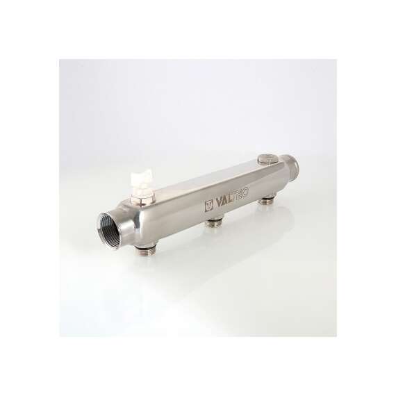 Коллектор НР из нерж. стали с МО расстоянием выходов 100 мм 1 1/2",3x3/4" VALTEC, Диаметр коллектора: 1 1/2", Количество выходов: 3, фото , изображение 3