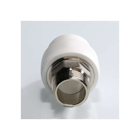 Муфта полипропиленовая резьбовая под ключ с металлической НР 50x1 1/2"  бел. VALTEC, Диаметр трубы ППР: 50, Размер под ключ с металлической НР: 50x1 1/2", фото , изображение 2