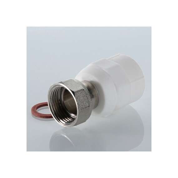 Муфта полипропиленовая резьбовая с накидной гайкой 20x1/2"  бел. VALTEC, Диаметр трубы ППР: 20, Размер с накидной гайкой: 20x1/2", фото , изображение 3