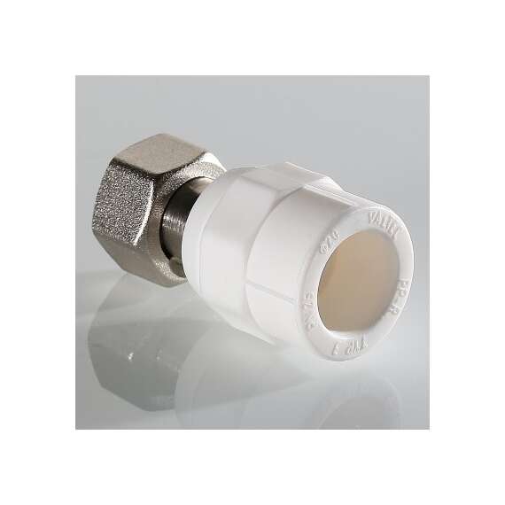 Муфта полипропиленовая резьбовая с накидной гайкой 20x1/2","конус"  бел. VALTEC, фото , изображение 3