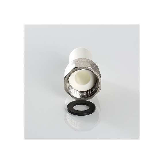 Муфта полипропиленовая резьбовая переходник с накидной гайкой ВР 20x3/4"  бел. VALTEC, Диаметр трубы ППР: 20, Размер переходник с накидной гайкой: 20x3/4", фото , изображение 2