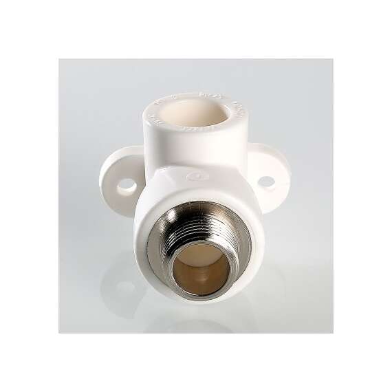 Угол резьбовой полипропиленовый настенный с НР с креплением 20х1/2" бел. VALTEC, Диаметр трубы ППР: 20, фото , изображение 2