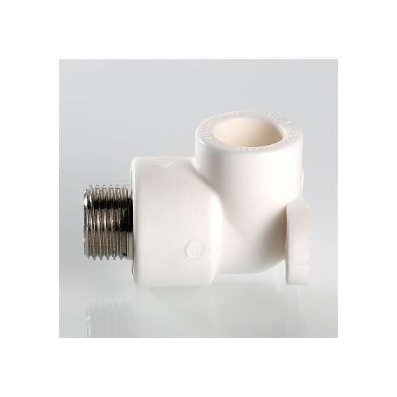Угол резьбовой полипропиленовый настенный с НР с креплением 20х1/2" бел. VALTEC, Диаметр трубы ППР: 20, фото , изображение 3