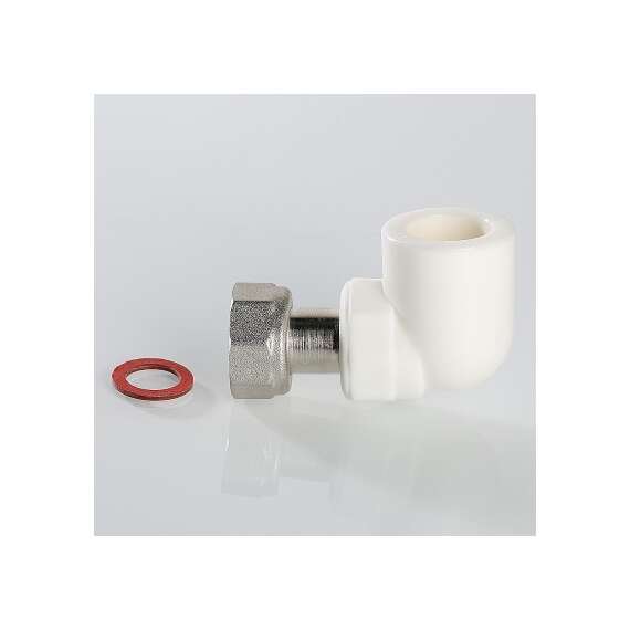 Угол резьбовой полипропиленовый с накидной гайкой 20x1/2" бел. VALTEC, Размер с накидной гайкой: 20x1/2", Диаметр трубы ППР: 20, фото , изображение 3