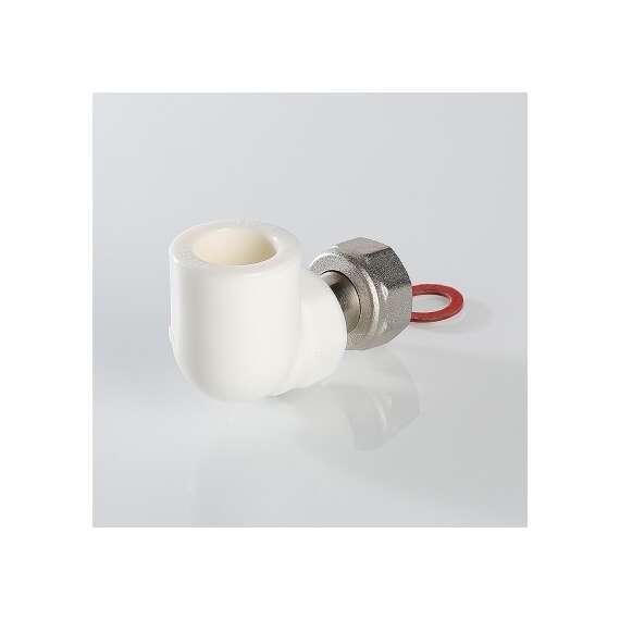 Угол резьбовой полипропиленовый с накидной гайкой 20x1/2" бел. VALTEC, Размер с накидной гайкой: 20x1/2", Диаметр трубы ППР: 20, фото , изображение 4