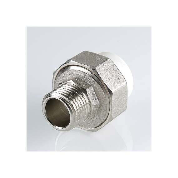 Муфта полипропиленовая резьбовая разъемная с металлической НР 20x1/2"  бел. VALTEC, Диаметр трубы ППР: 20, Размер разъемная с металлической НР: 20x1/2", фото , изображение 3