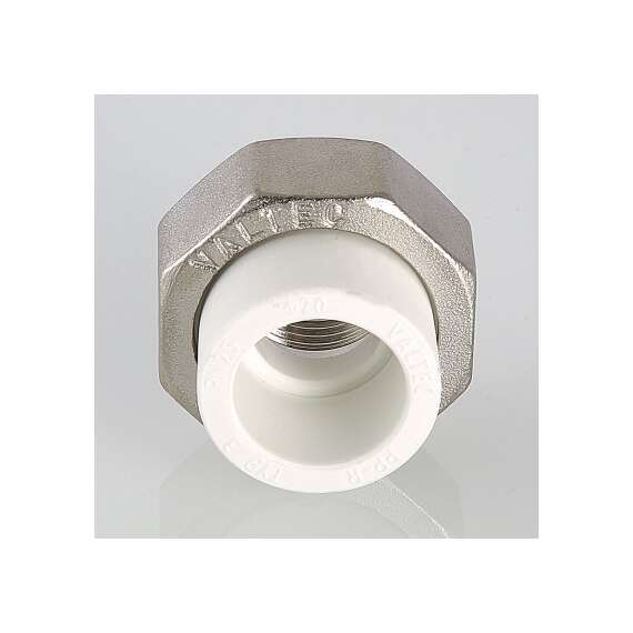 Муфта полипропиленовая резьбовая разъемная с металлической ВР 20х3/4"  бел. VALTEC, Диаметр трубы ППР: 20, Размер разъемная с металлической ВР: 20х3/4", фото , изображение 3